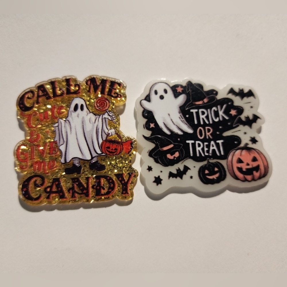 Acrylic Flatback Halloween Trick Treat Ghost Focal Bead Badge Charm Keychain